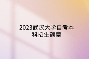 2023武汉大学自考本科招生简章